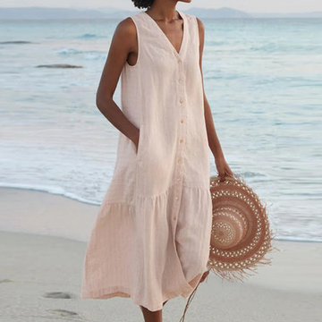 Barbara | Sleeveless Buttoned Midi Dress