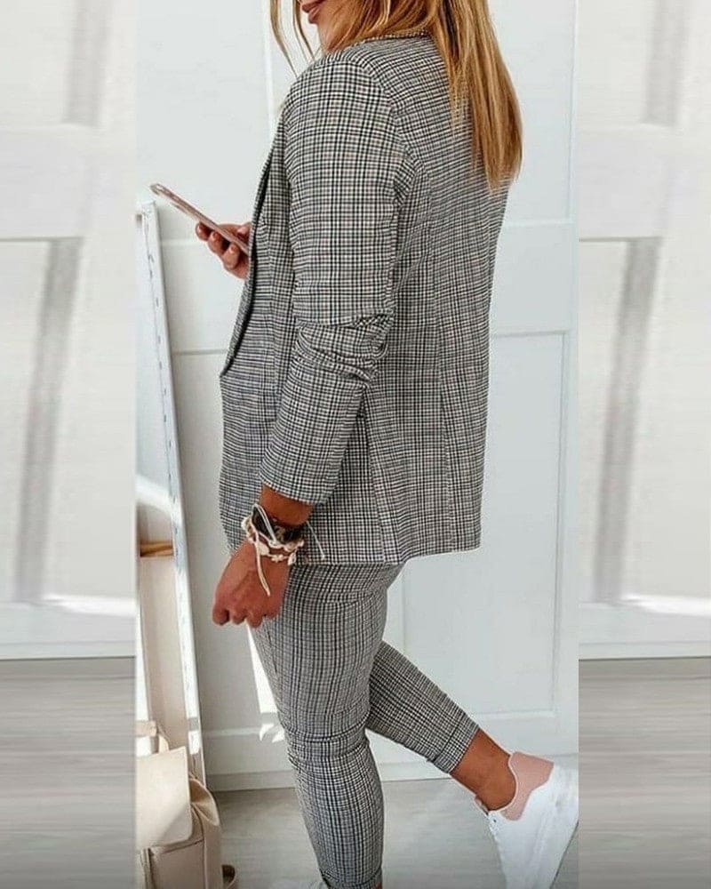 Blair | Women's Plaid Blazer Set Long Sleeve Jacket Slim Pants Suit