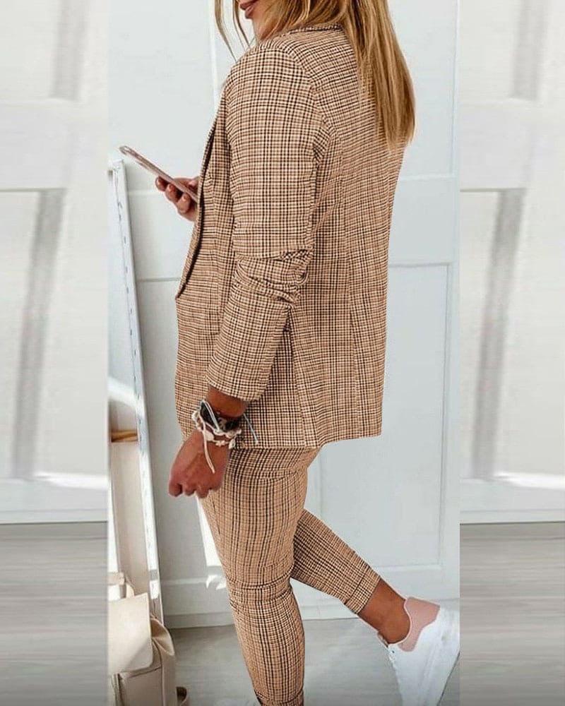 Blair | Women's Plaid Blazer Set Long Sleeve Jacket Slim Pants Suit