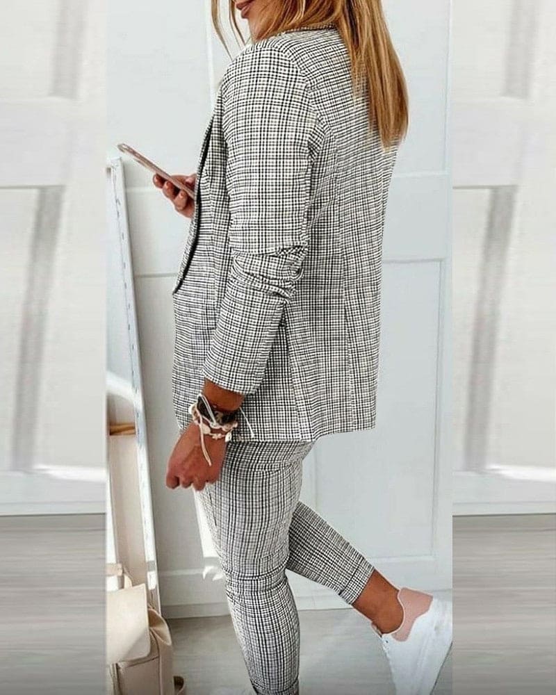 Blair | Women's Plaid Blazer Set Long Sleeve Jacket Slim Pants Suit