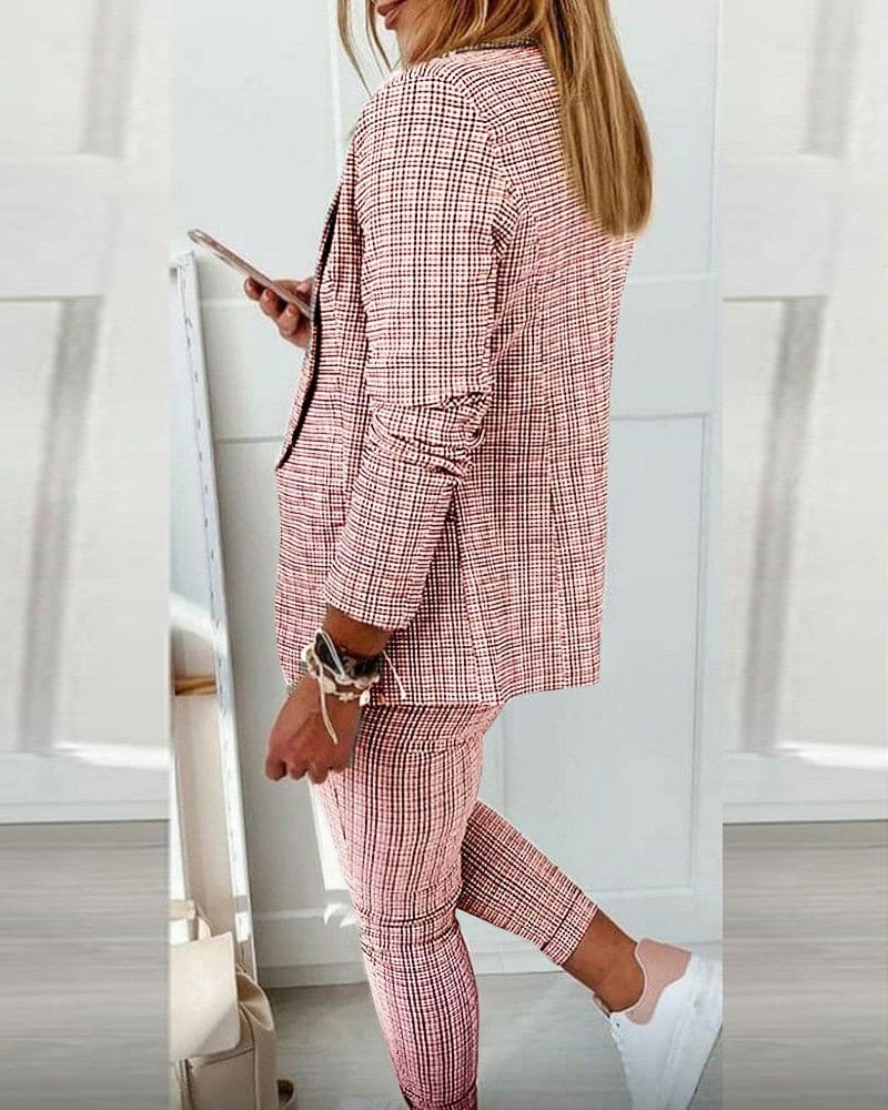 Blair | Women's Plaid Blazer Set Long Sleeve Jacket Slim Pants Suit