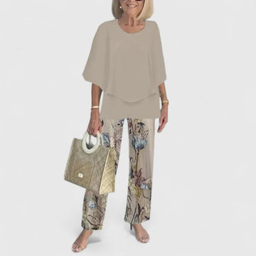 Celine | Women's Floral Print Top with Wide-Leg Trousers Set