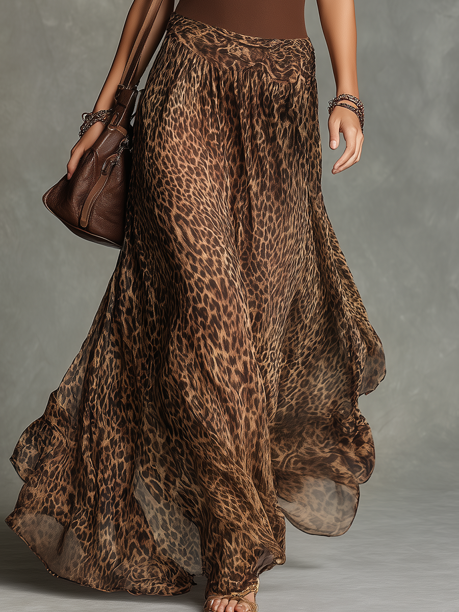 Hailey | Casual And Stylish V-neck Sleeveless Leopard Print Chiffon Maxi Dress