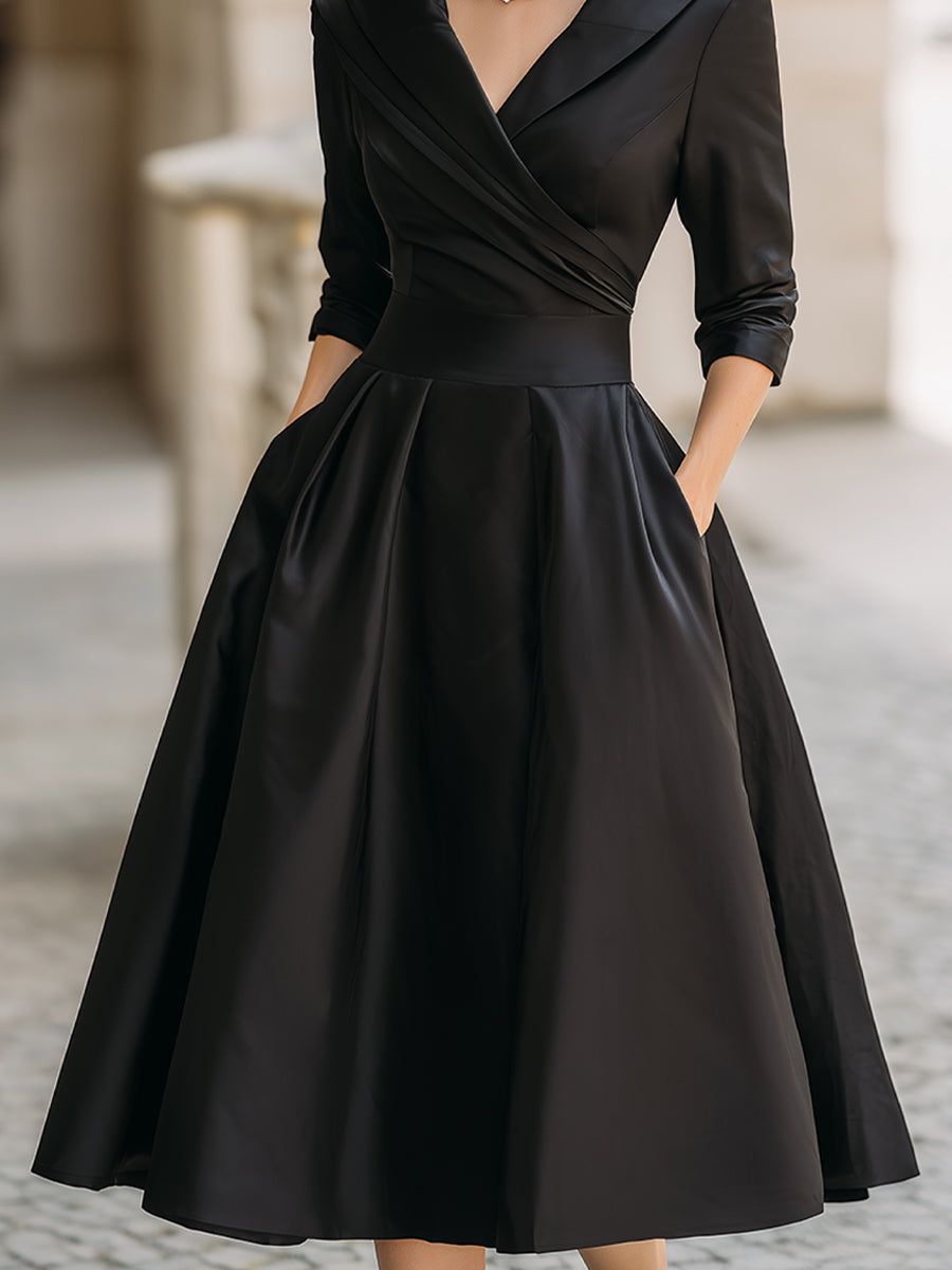Beatrice | Women¡äs Retro Satin Midi Dress Featuring a Draped Collar