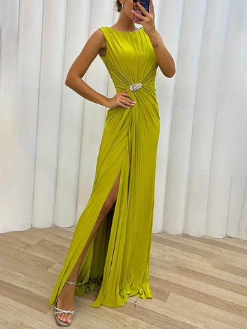 Freesia | Women's Wedding Guest Pleated Maxi Dress Evening