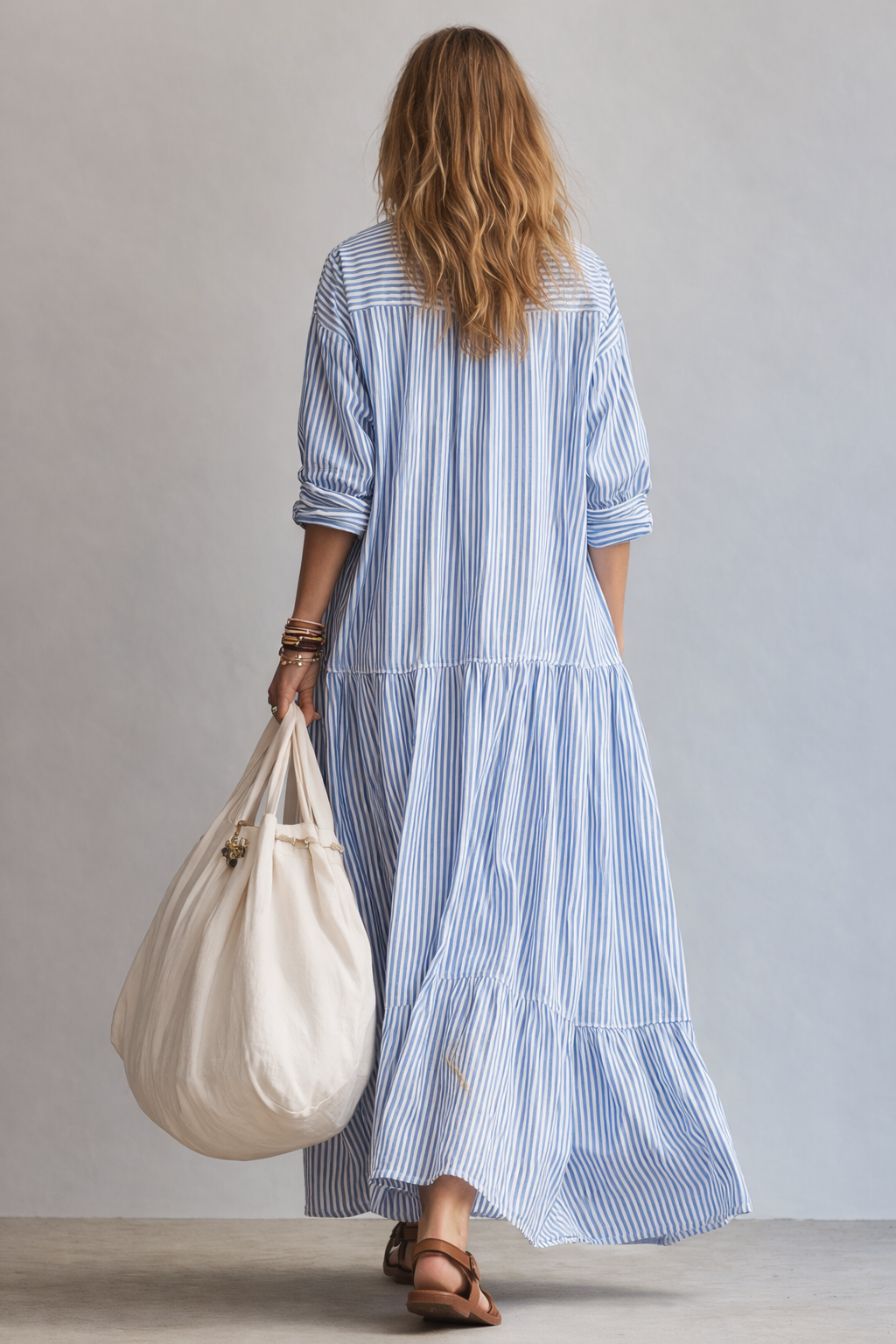 Charlotte | Women's Striped Button Front Oversized Maxi Shirt Dress