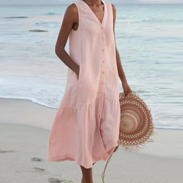 Barbara | Sleeveless Buttoned Midi Dress