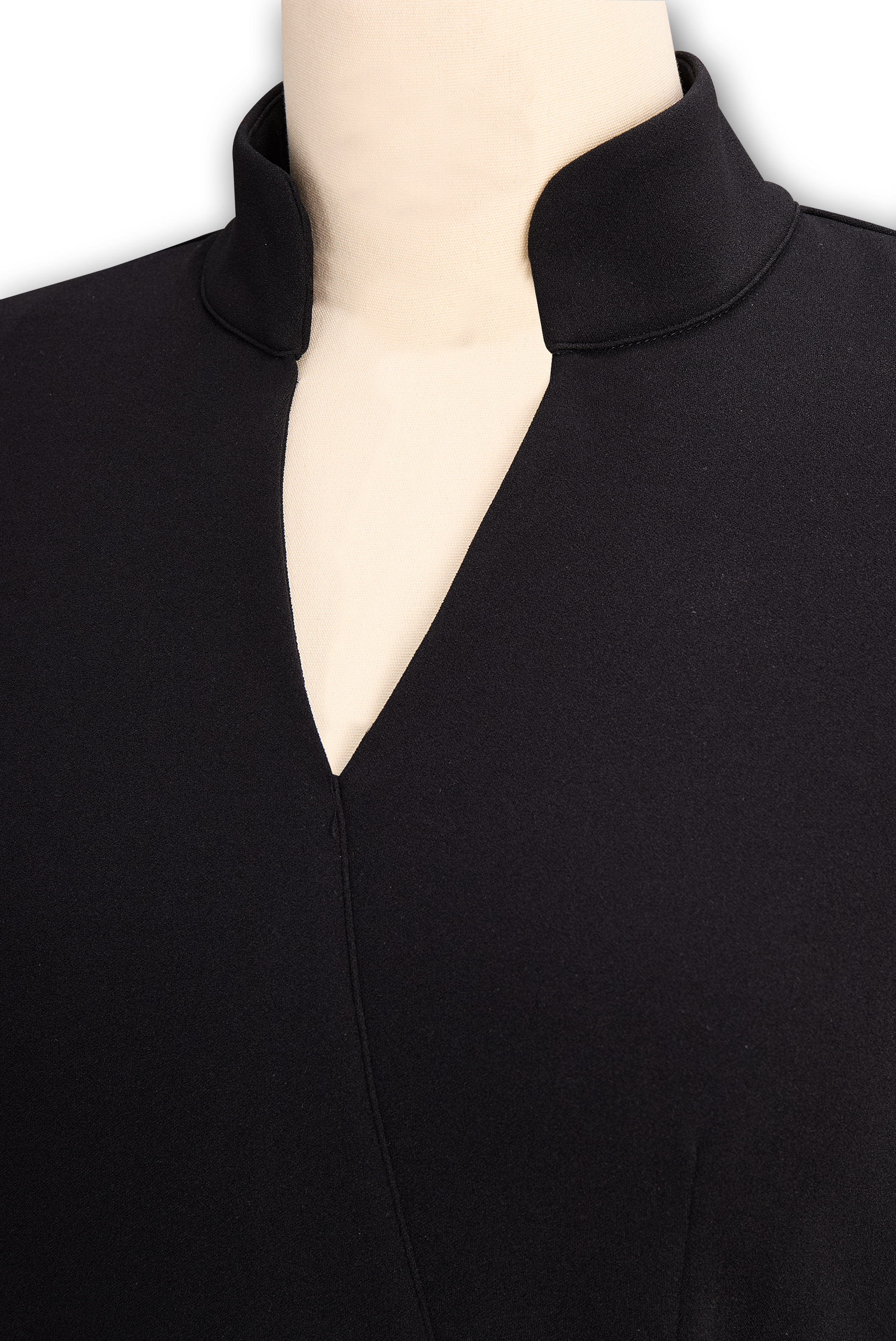 Ariana | Elegant Black Sheath Dress with Belt and Mandarin Collar