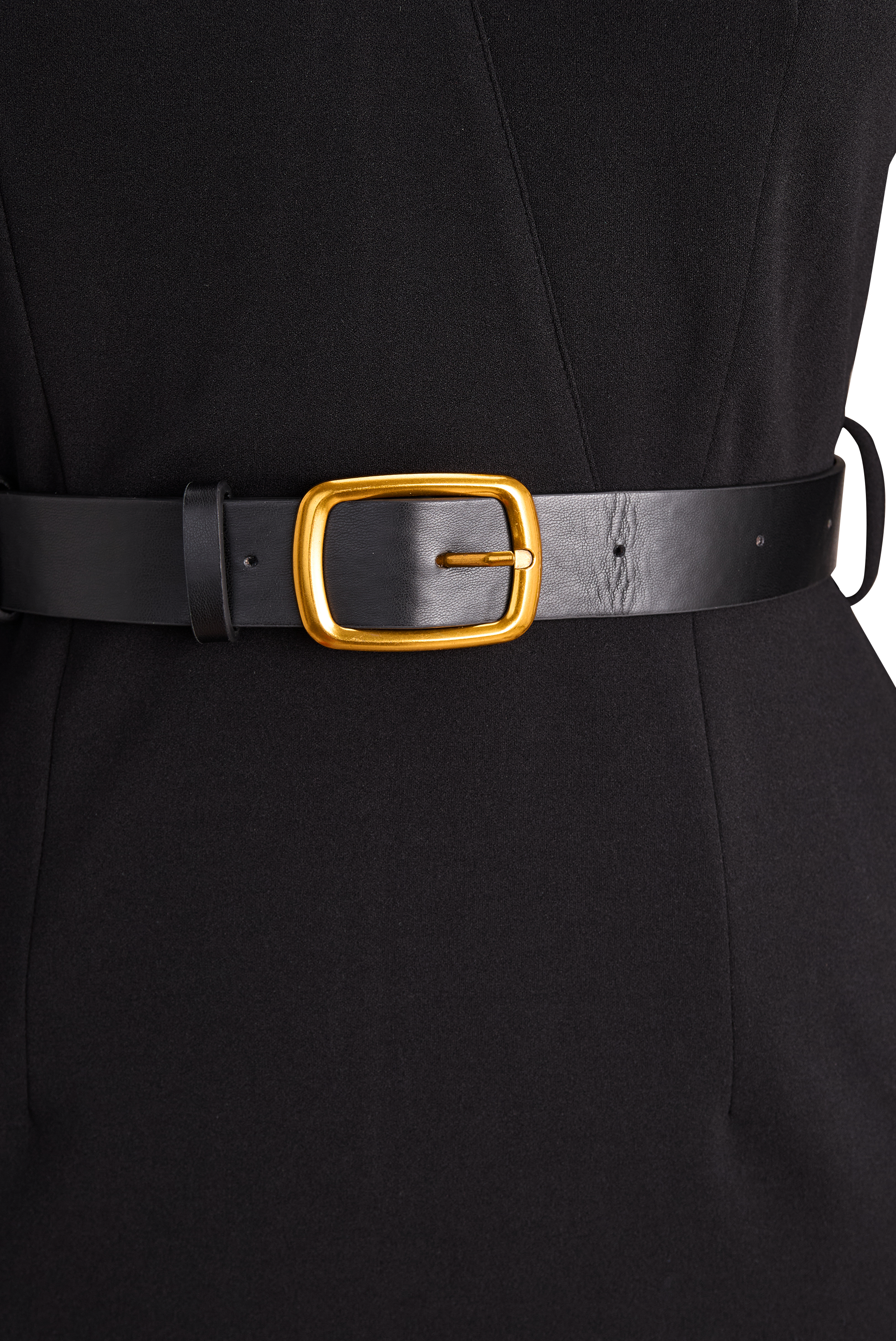 Ariana | Elegant Black Sheath Dress with Belt and Mandarin Collar