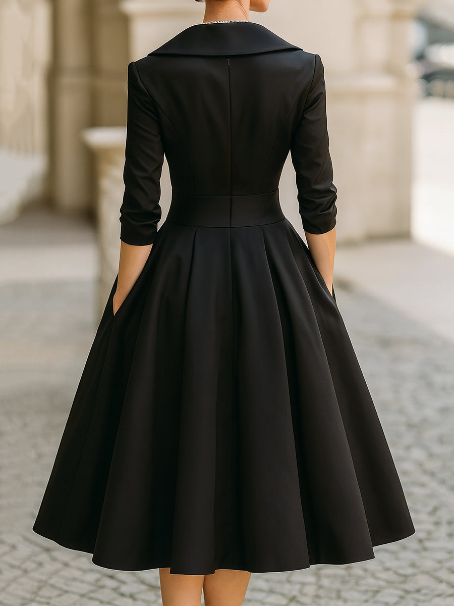 Beatrice | Women¡äs Retro Satin Midi Dress Featuring a Draped Collar