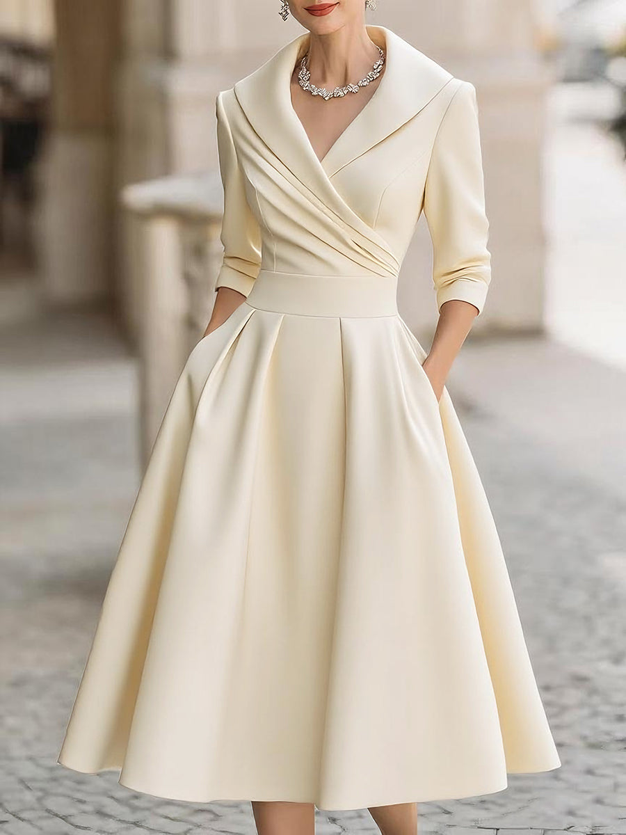 Beatrice | Women¡äs Retro Satin Midi Dress Featuring a Draped Collar