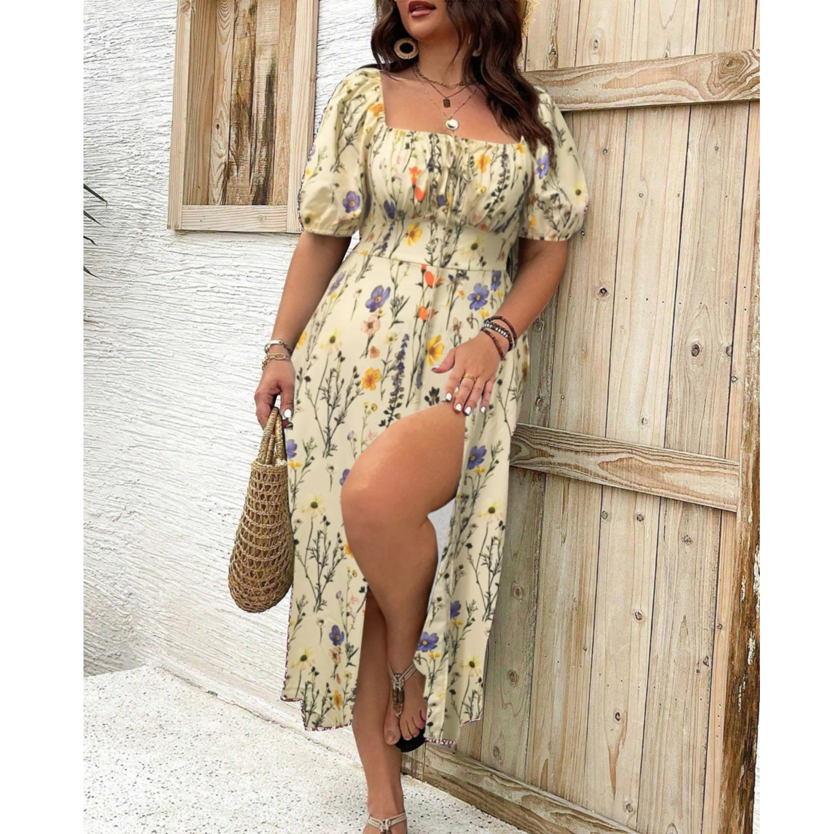 Eleanor | Women's Plus Size Maxi Dress with Puff Sleeves and Flowing Design