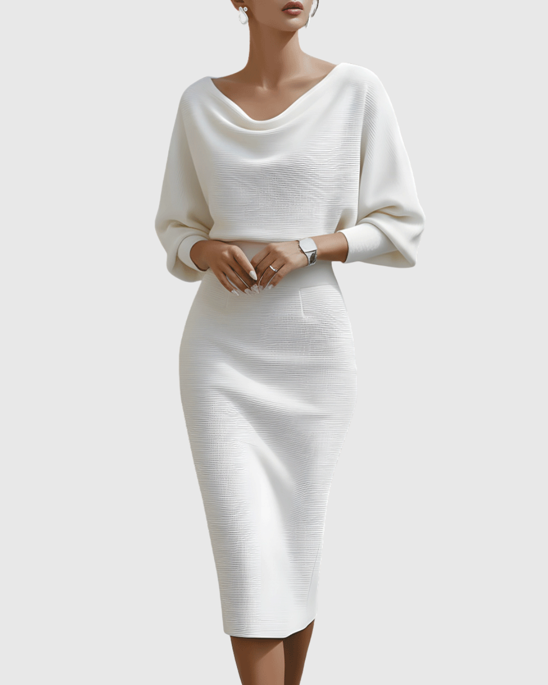 Adriana | Women's Midi Dress with Cowl Neck and Batwing Sleeves