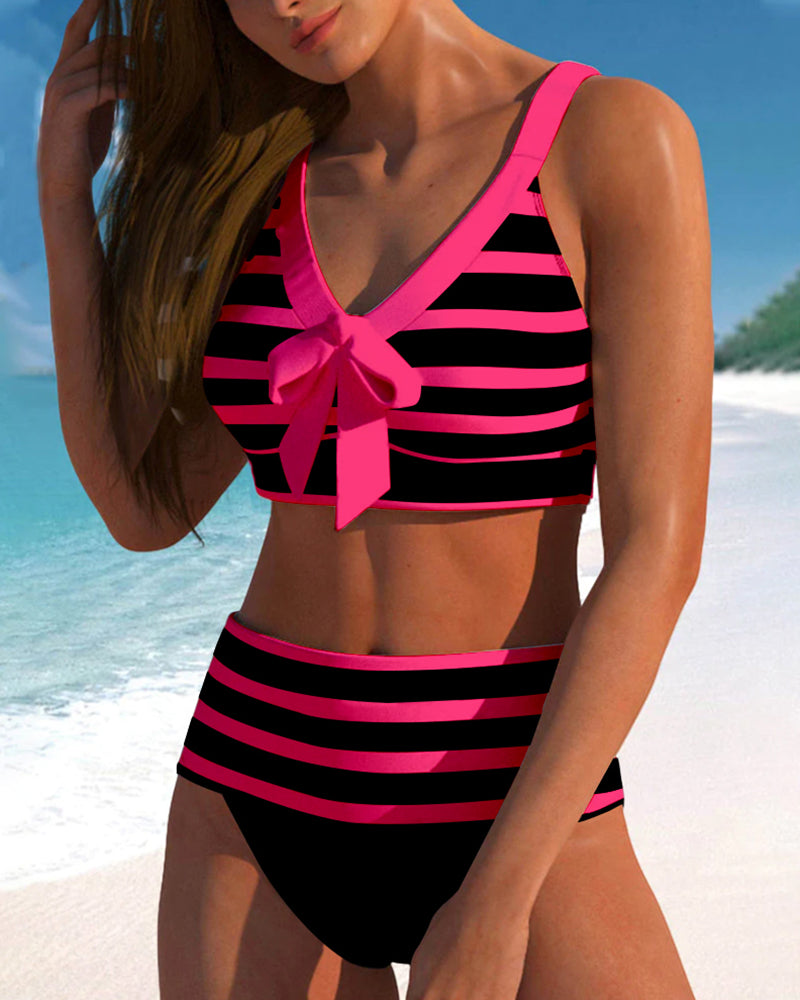 Caroline | Women's High Waist Striped Bikini Set