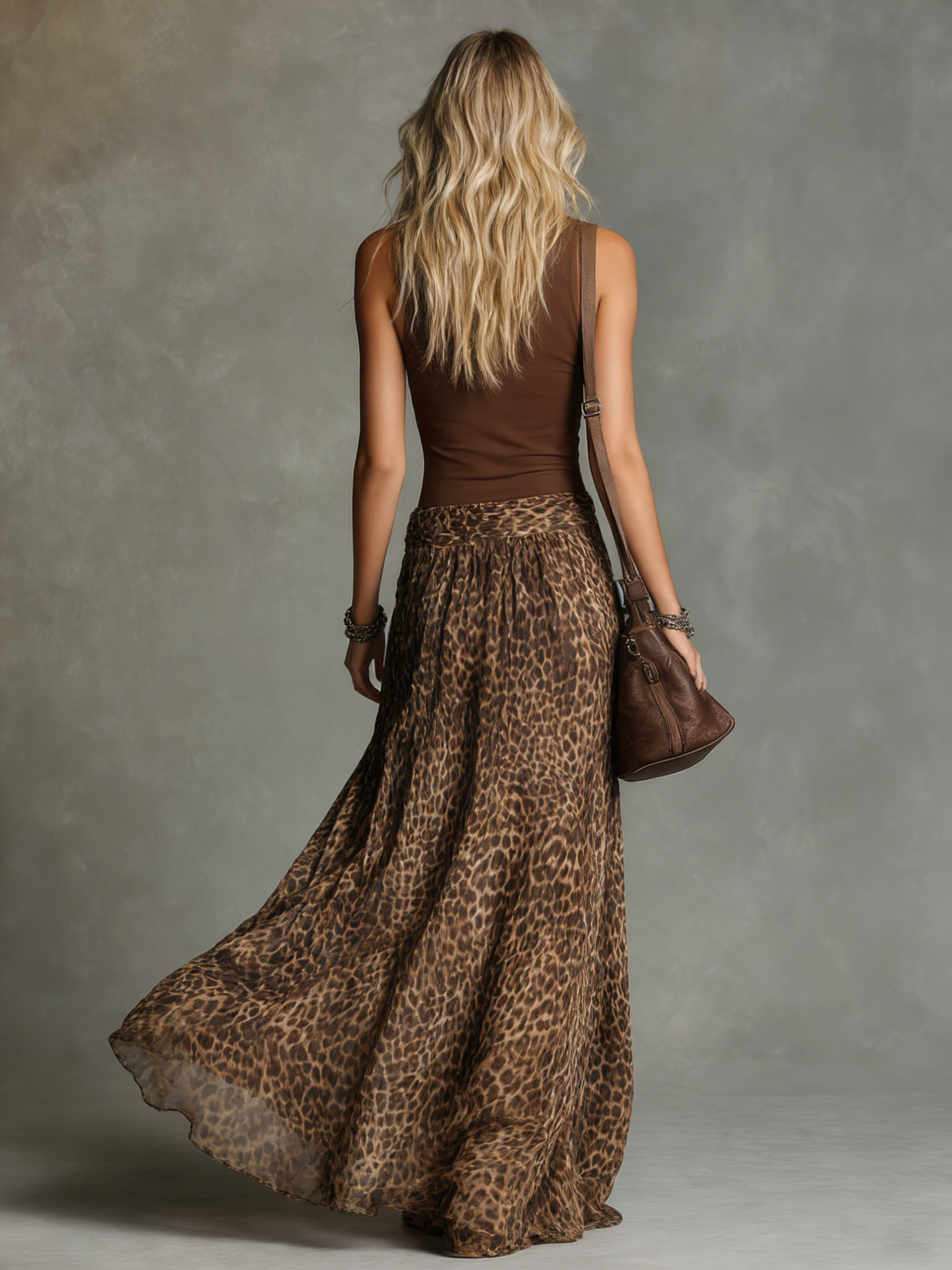 Hailey | Casual And Stylish V-neck Sleeveless Leopard Print Chiffon Maxi Dress