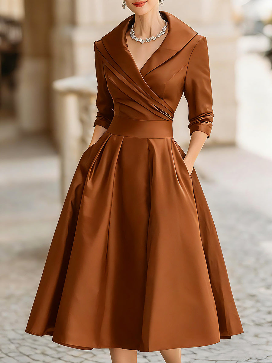 Beatrice | Women¡äs Retro Satin Midi Dress Featuring a Draped Collar