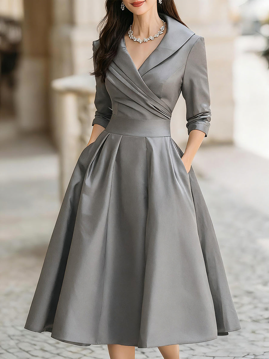 Beatrice | Women¡äs Retro Satin Midi Dress Featuring a Draped Collar