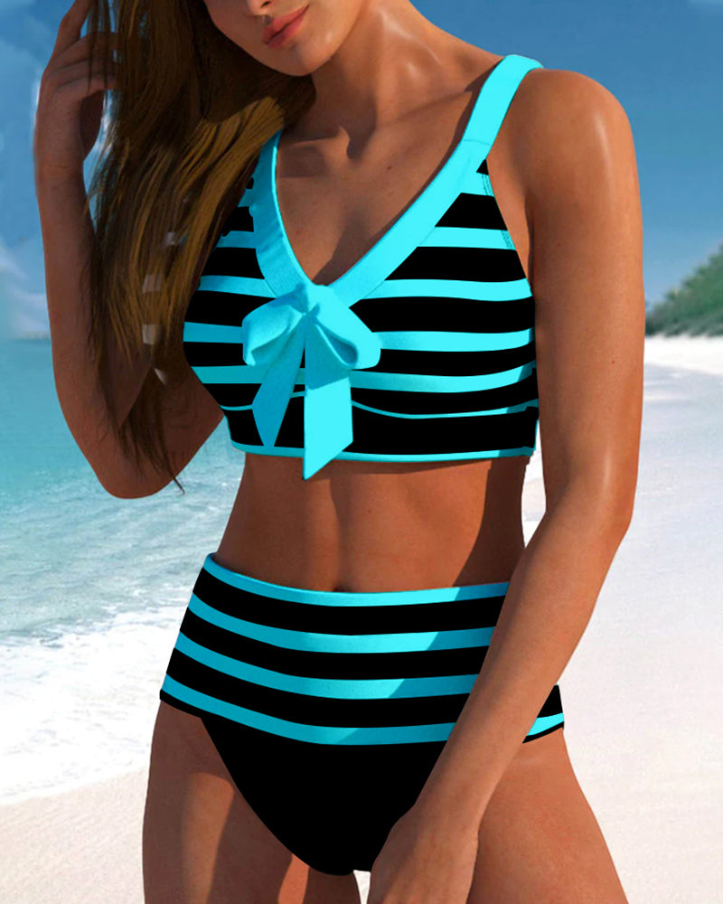 Caroline | Women's High Waist Striped Bikini Set