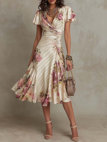 Delilah | Chic Vintage Floral Chiffon Midi Dress