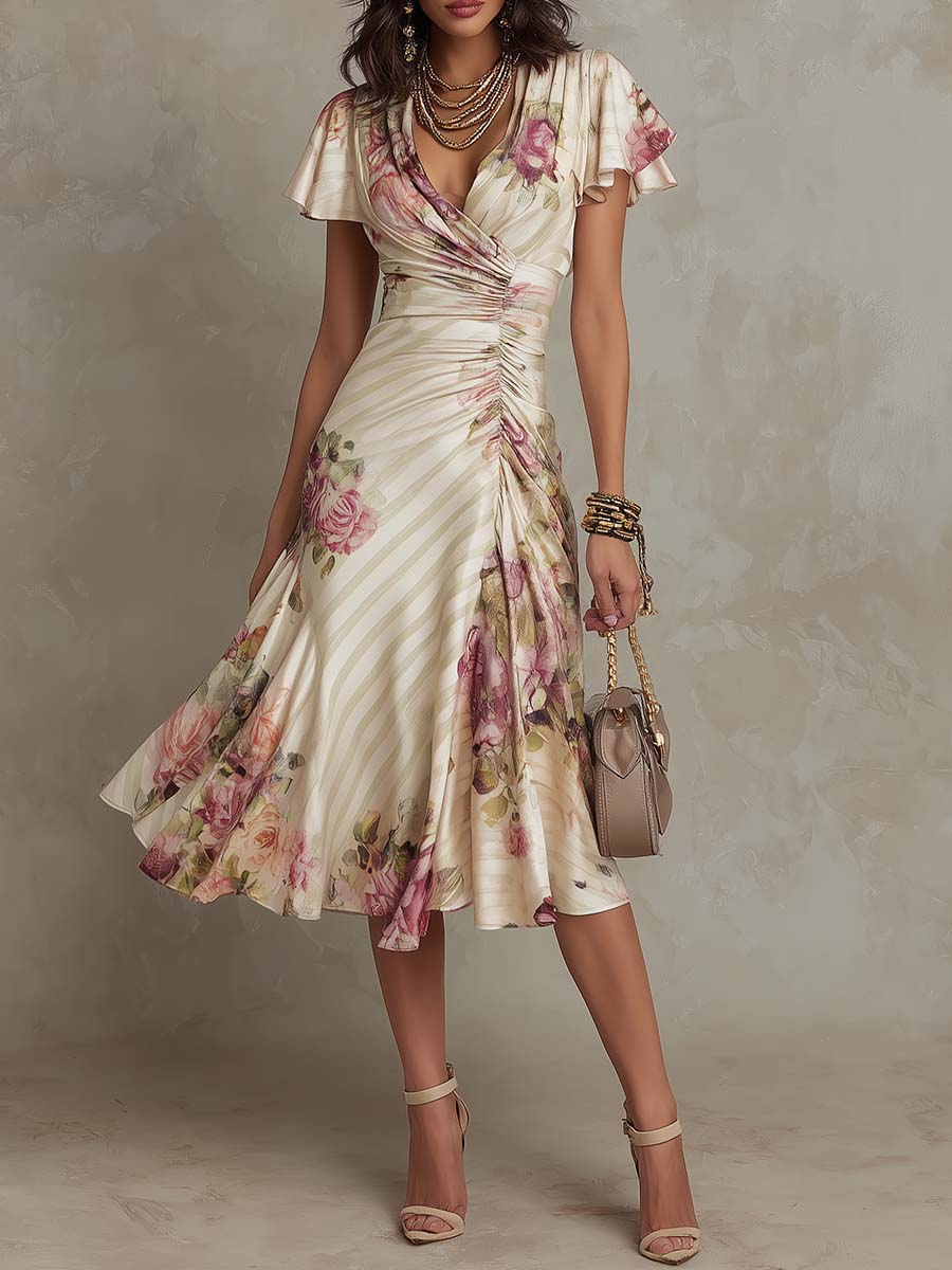 Delilah | Chic Vintage Floral Chiffon Midi Dress