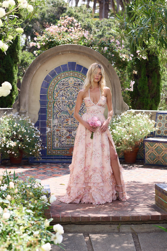 Alexa | The Scarlette Dress in Peach Tapestry