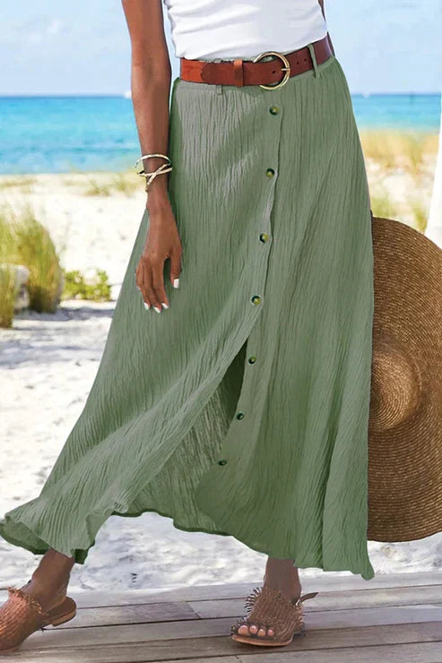 Coral | Women's Button Front Maxi Skirt High Waist Linen Look