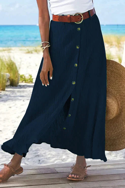 Coral | Women's Button Front Maxi Skirt High Waist Linen Look