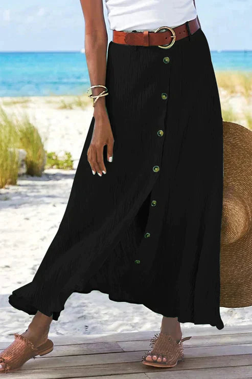Coral | Women's Button Front Maxi Skirt High Waist Linen Look