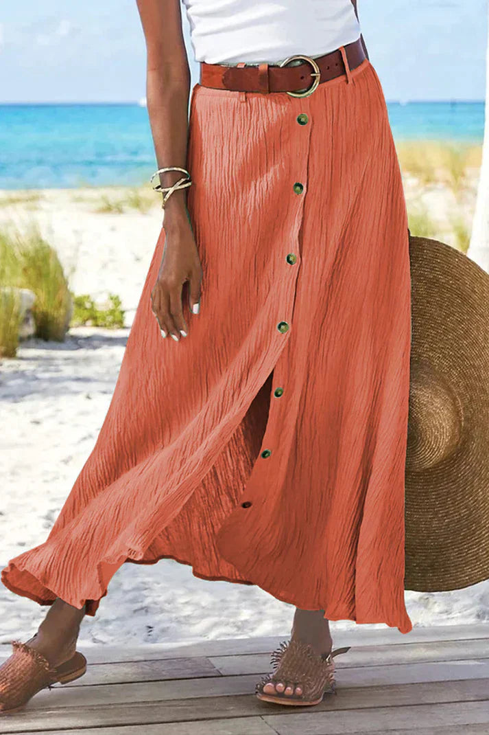 Coral | Women's Button Front Maxi Skirt High Waist Linen Look
