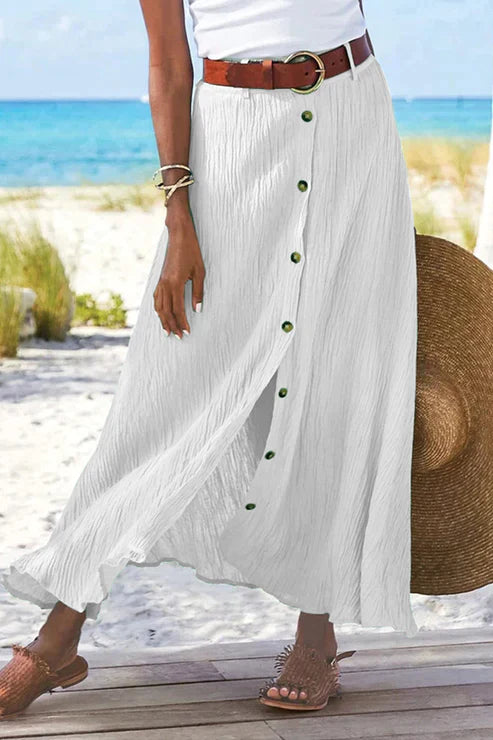 Coral | Women's Button Front Maxi Skirt High Waist Linen Look