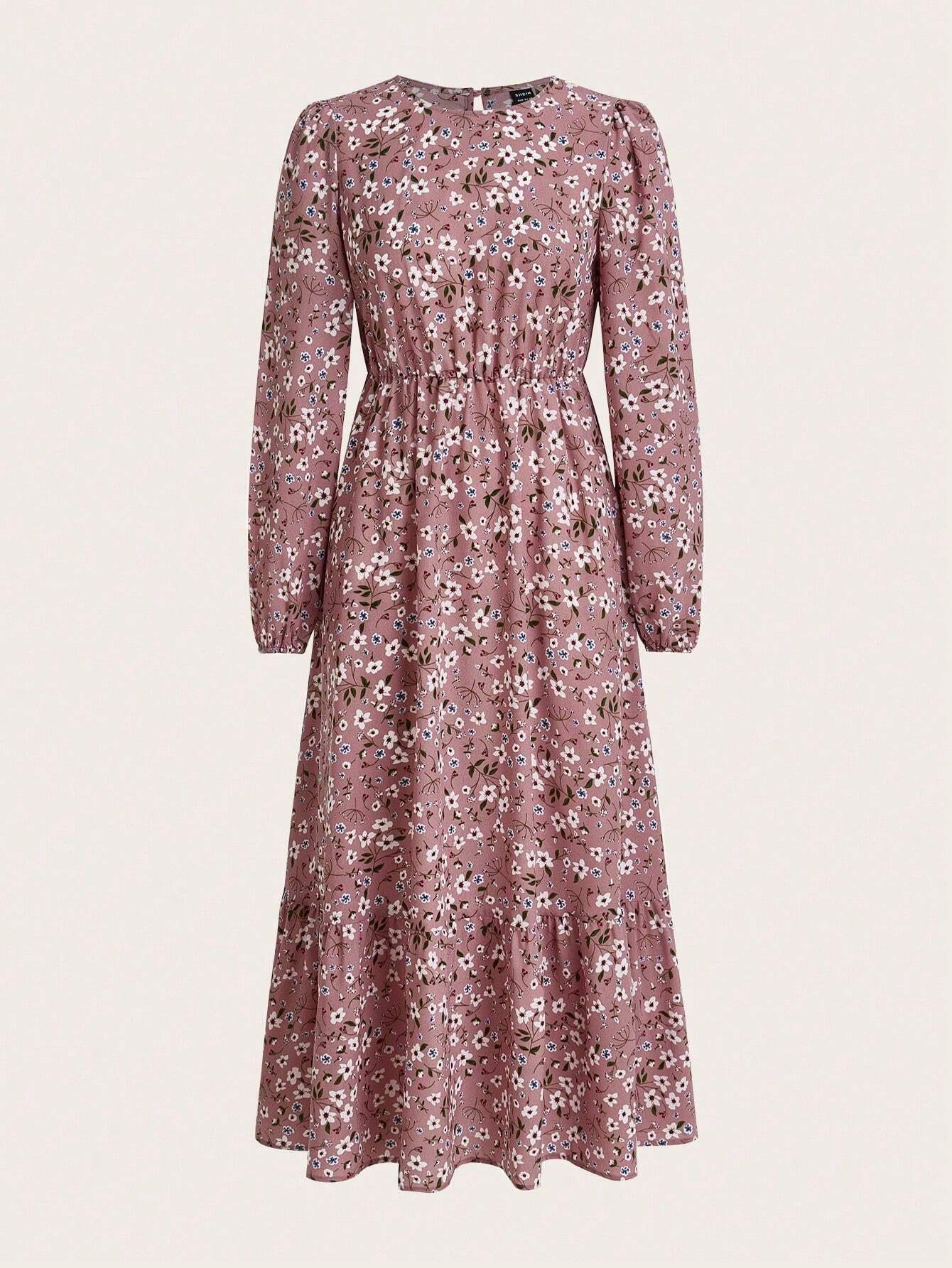 Flora | Women's Floral Print Bishop Sleeve Smocked Waist Maxi Dress