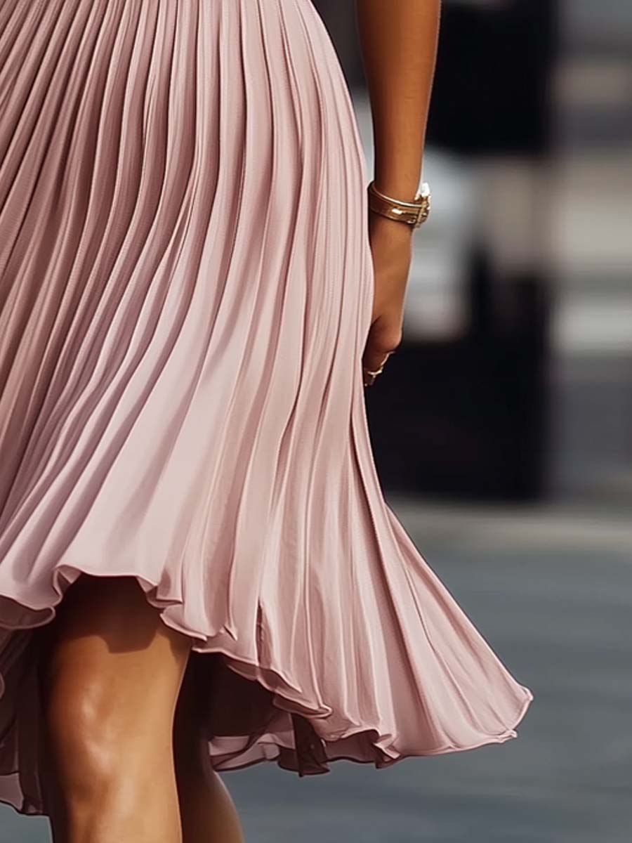 Audrey | Textured Pleated Sleeveless Midi Dress