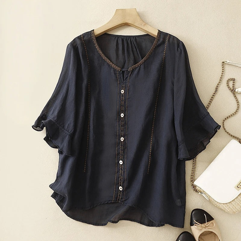 Adeline | Ruffle Sleeve Blouse with Pattern Design
