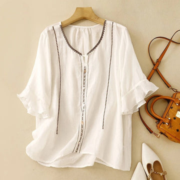 Adeline | Ruffle Sleeve Blouse with Pattern Design