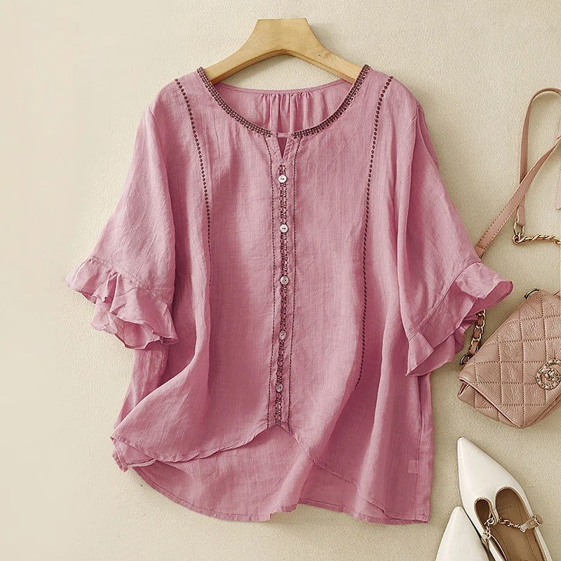 Adeline | Ruffle Sleeve Blouse with Pattern Design