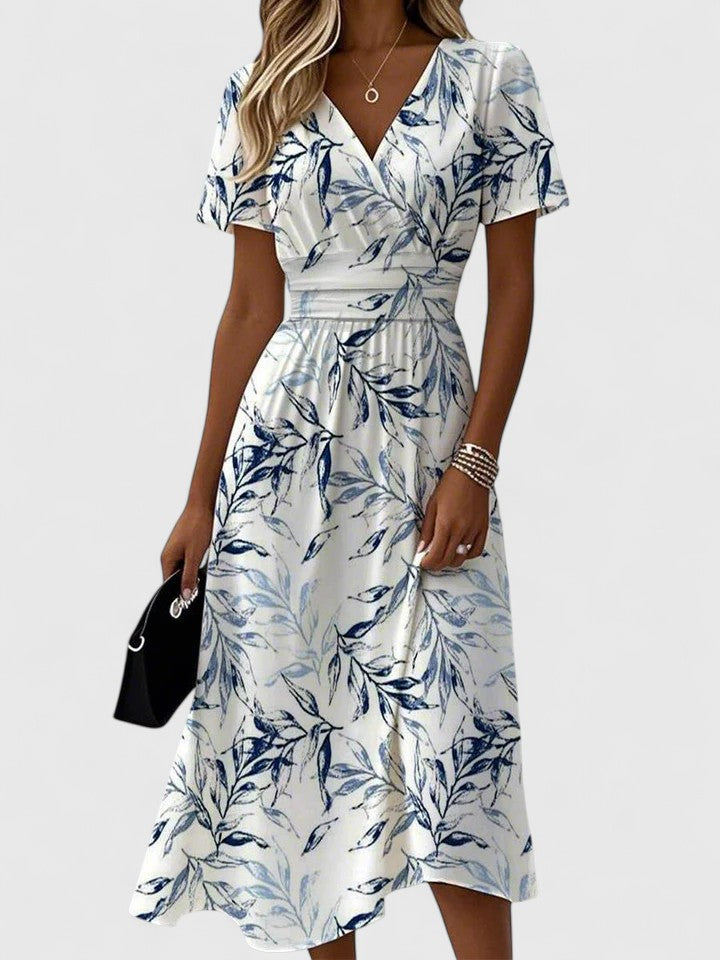 Hartwell | Women's Floral Print Midi Dress with Wrap V-Neck and Flutter Sleeves