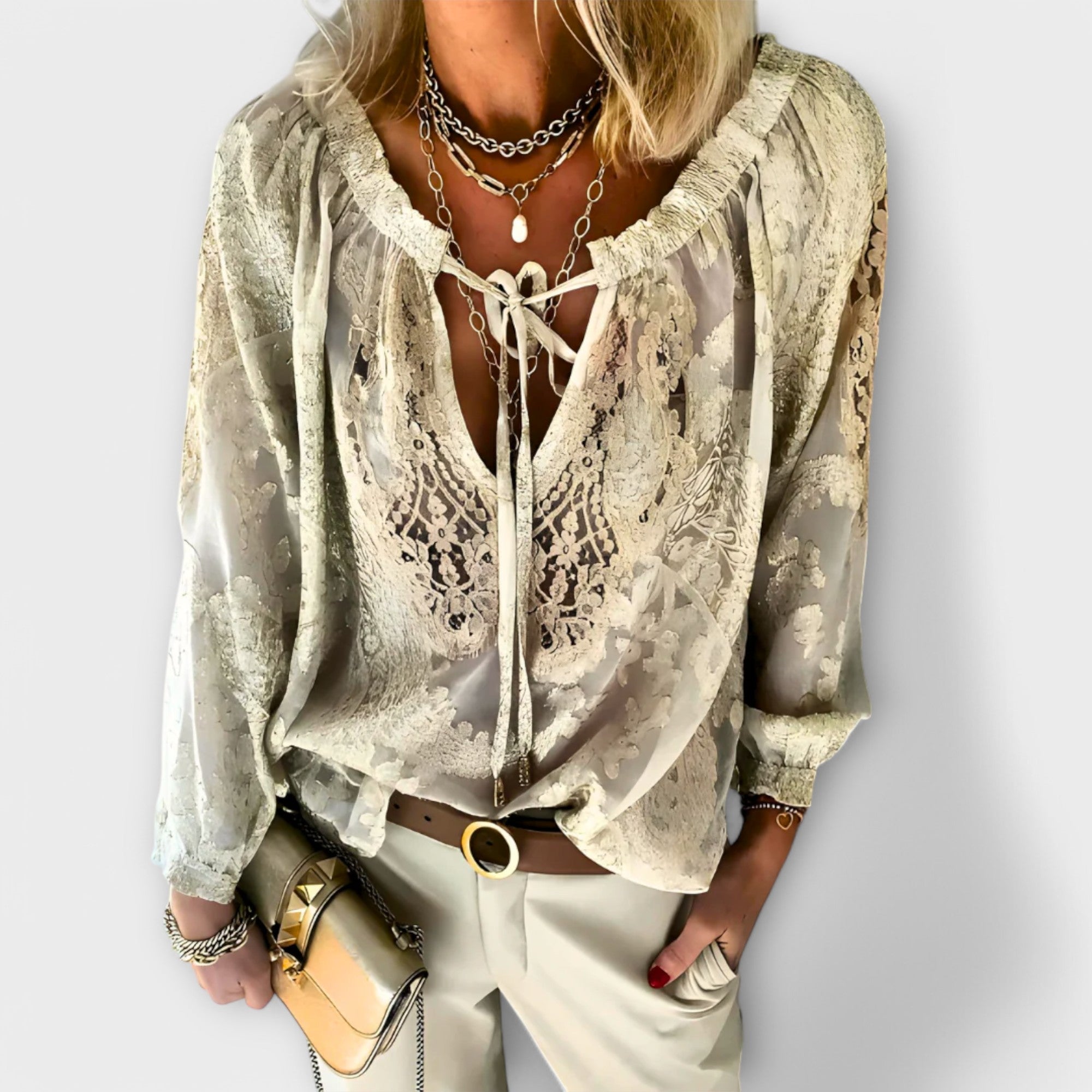 Clara | Boho Lace Blouse with V-Neck and Long Sleeves