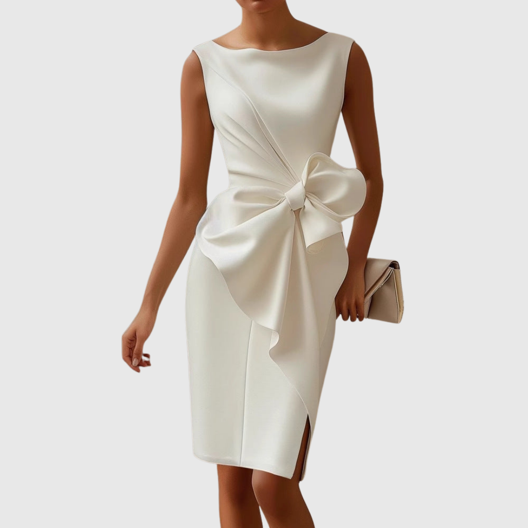 Eloise | Women's Boat Neck Sleeveless Midi Dress with Bow Detail