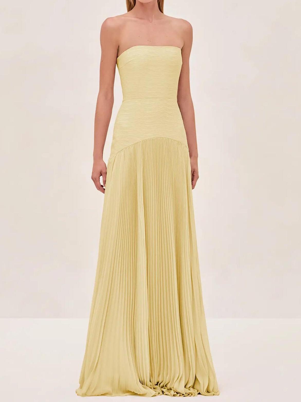 Evangeline | Women's Strapless Pleated Maxi Dress Formal Evening Gown