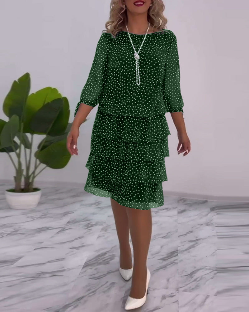 Dotty | Women's Polka Dot Tiered Midi Dress 3/4 Sleeve Chiffon