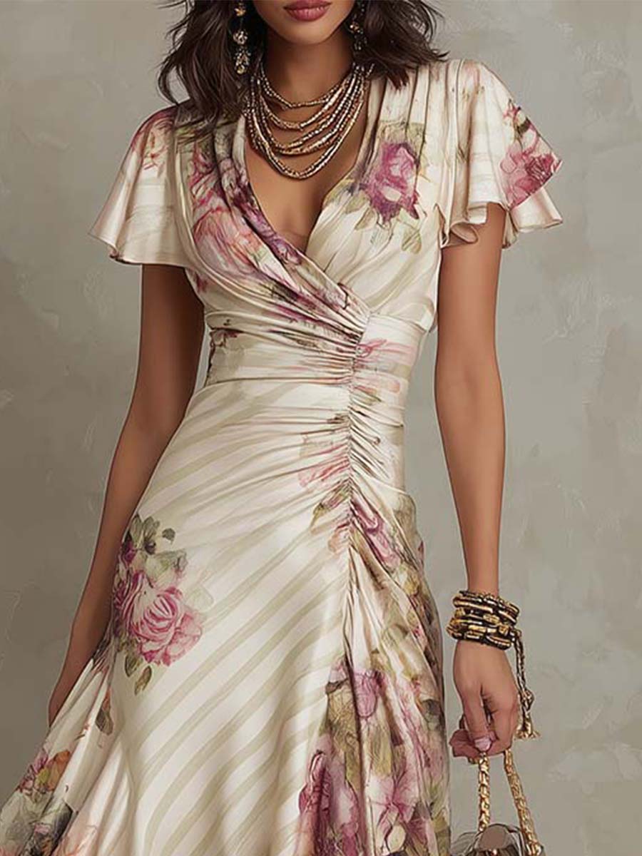 Delilah | Chic Vintage Floral Chiffon Midi Dress