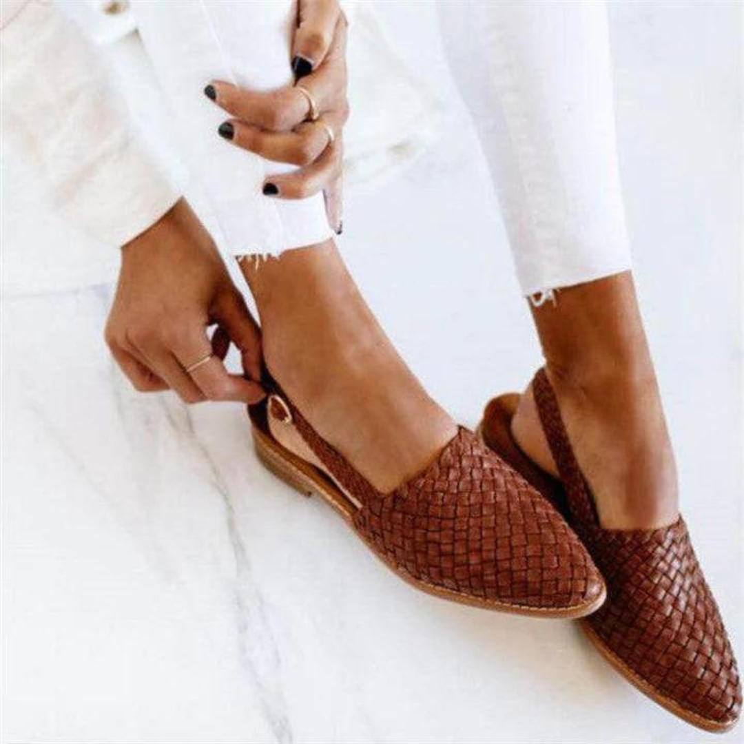 Amelie | Women's Woven Ballerinas with Vegan Leather and Classic Design