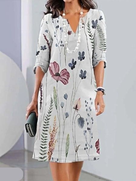 Florence | Women's Floral Print Double Tunic Dress with Short Sleeves and Relaxed Fit