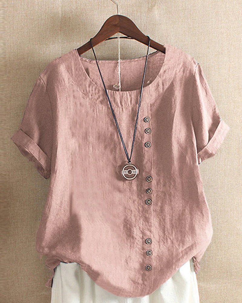 Delaney | Casual Short Sleeve Top with Button Front