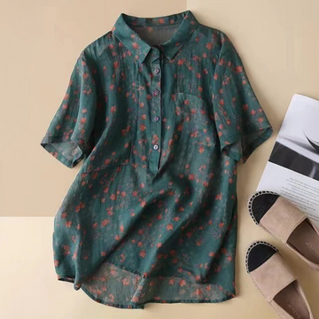 Coralie | Floral Half-Placket Shirt with Button Detail