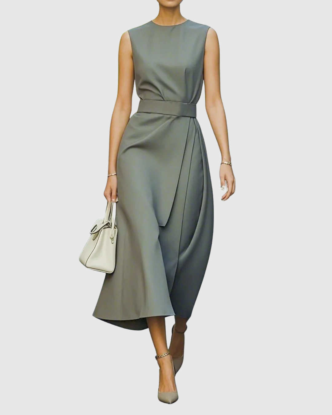 Astelle | Women's Sleeveless Midi Dress with Round Neck and Twisted Detail