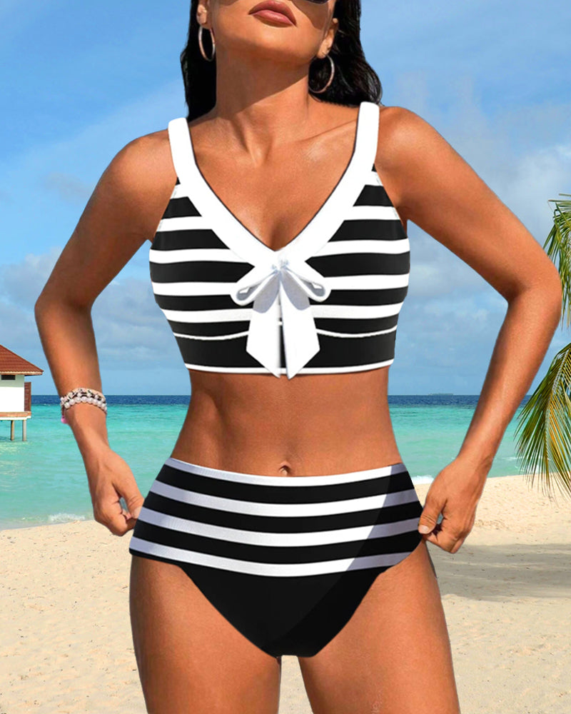 Caroline | Women's High Waist Striped Bikini Set
