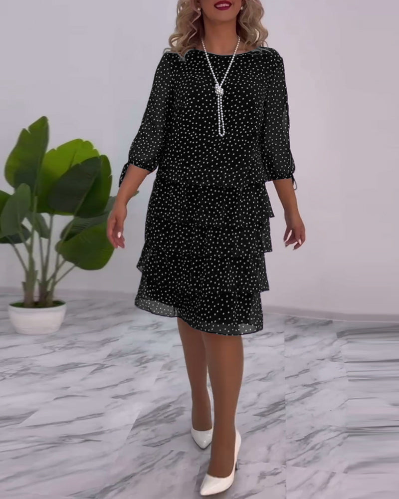 Dotty | Women's Polka Dot Tiered Midi Dress 3/4 Sleeve Chiffon