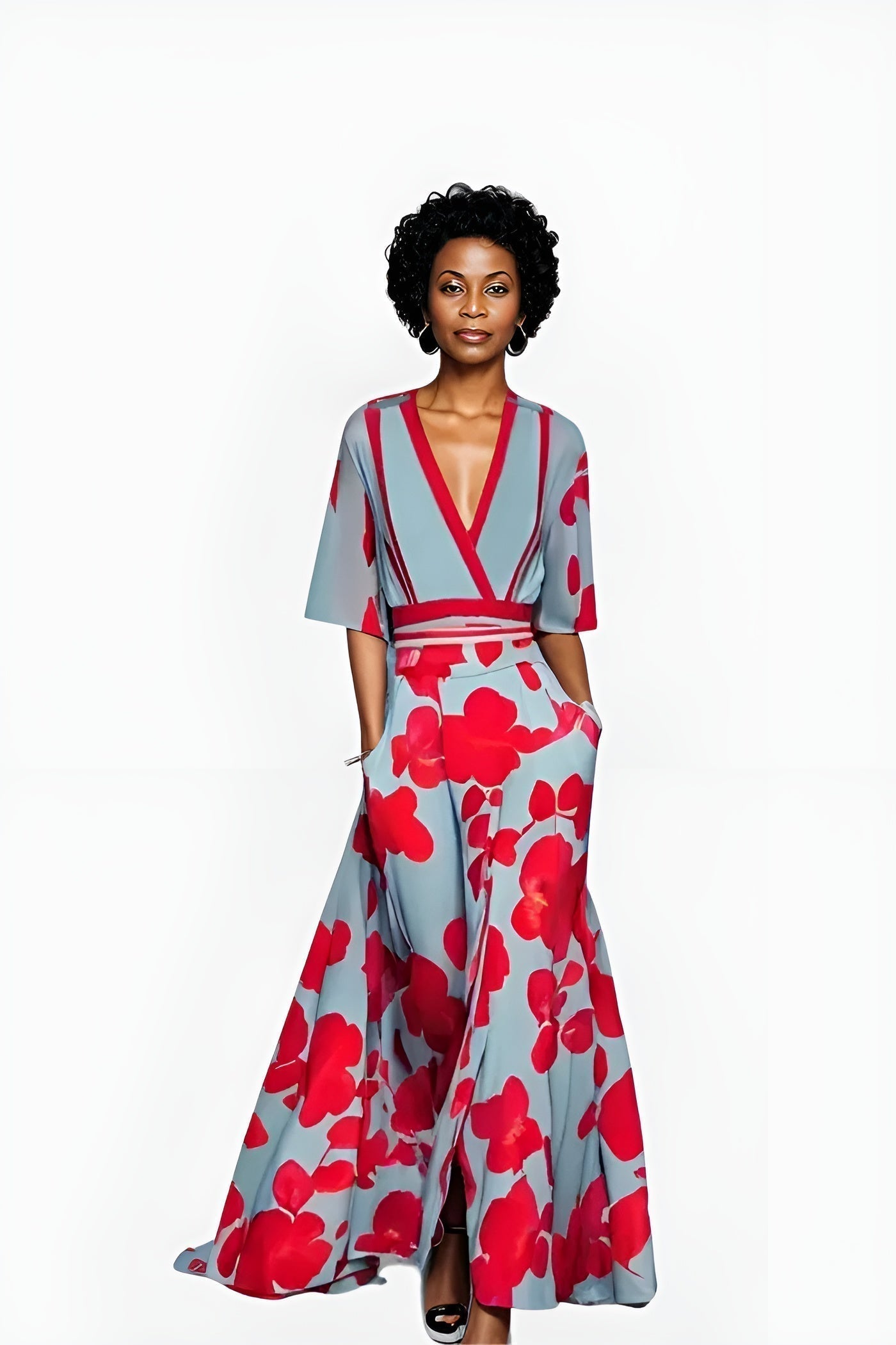 Diana | Women's Floral Wrap Dress with Adjustable Tie and Short Sleeves
