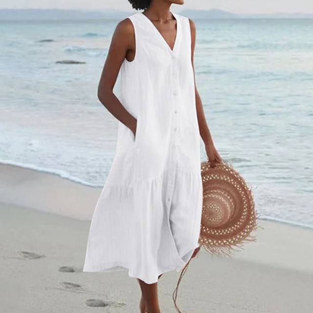 Barbara | Sleeveless Buttoned Midi Dress